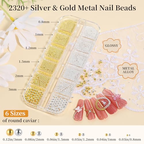 Nail Art Beads & Pearls Kit with Tweezers and Brush Tools