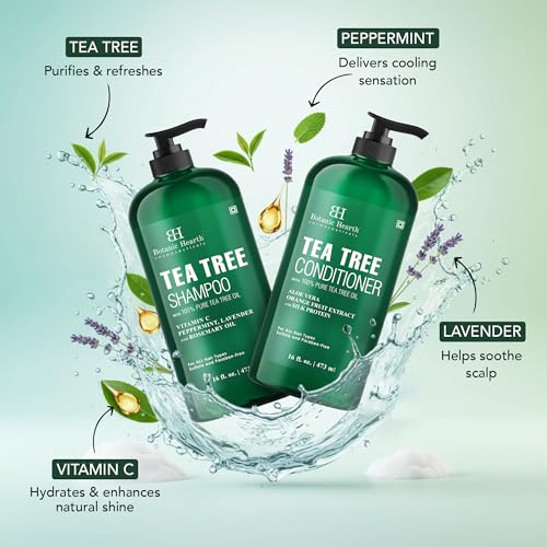 Botanic Hearth Tea Tree Shampoo And Conditioner Set | With 100% Pure Tea Tree Oil, For Itchy And Dry Scalp, Sulfate/Paraben Free | For Men And Women | 16 Fl Oz Each