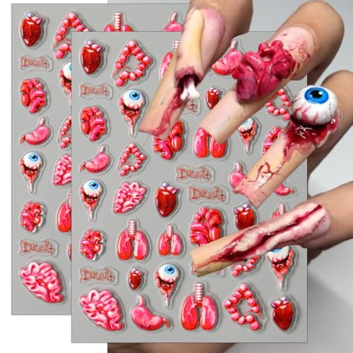 IDDFEVE Halloween Horror Nail Stickers, Embossed Eyeball Organs