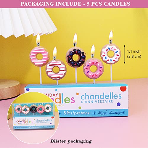 5 Mini Cute Donut Shaped Birthday Candles for Cake Decoration