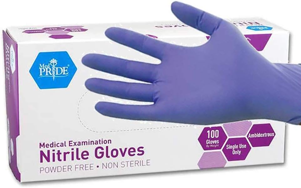 MedPride Nitrile Exam Gloves - Powder-Free, Iris Blue, Medium | Box of 100