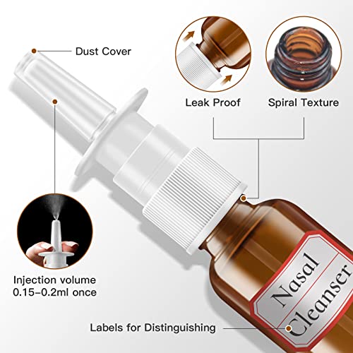 FZENeast 6-Pack 30ml Amber Glass Nasal Spray Bottles with Funnels & Labels