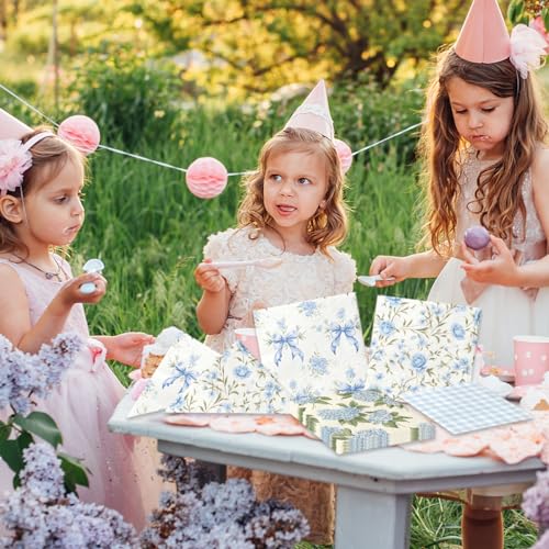 40 Floral Napkins - Blue & White Vintage Party Supplies
