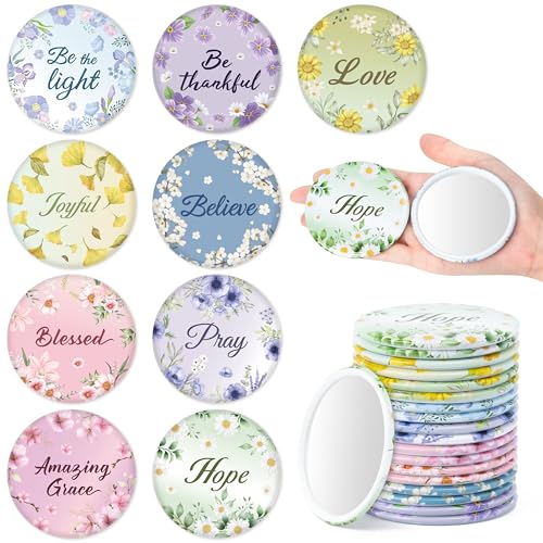 36 Pcs Floral Pocket Mirrors Bulk - Inspirational Scripture Compact Mirrors