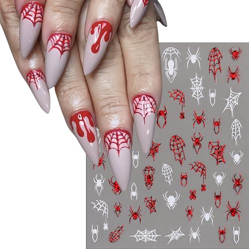 SHUXILIN Halloween Spider Web Nail Stickers 6 Sheets Self-Adhesive 3D Nail Art Decals for Women & Girls - Spider Web Design