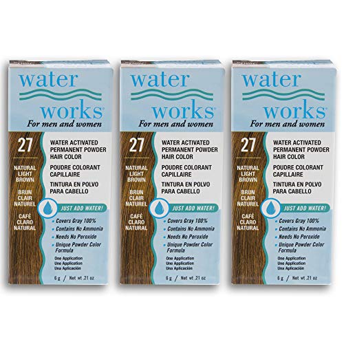 Water Works Light Brown Permanent Hair Color Powder - Root Touch-Up & Full Coverage, 3 Pack