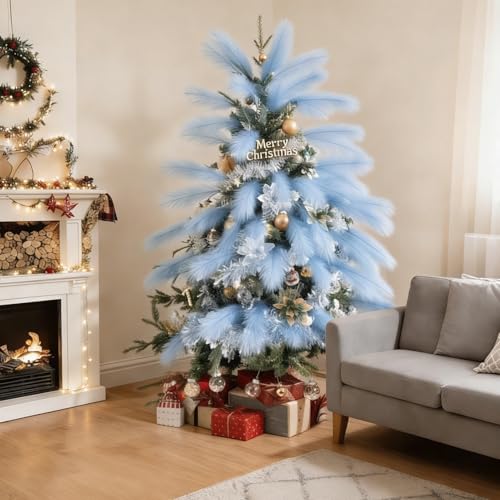50pcs Sky Blue Faux Pampas Grass - 21.6 Inch Fluffy Decor