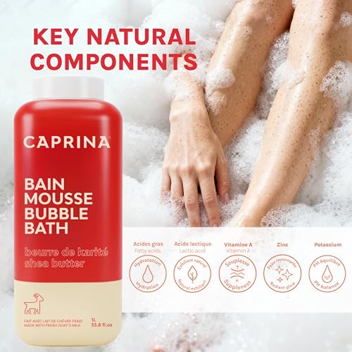Caprina Goat’s Milk Bubble Bath 1L - Hydrating Relaxing Foam, Moisturizing, Made in Canada
