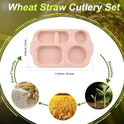 12-Inch Large Divided Plates - Durable Wheat Straw, BPA-Free, 4-Pack