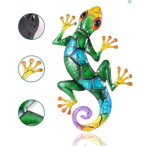 Metal Gecko Wall Decor - 16.9" Lizard Hanging Sculpture for Home & Garden