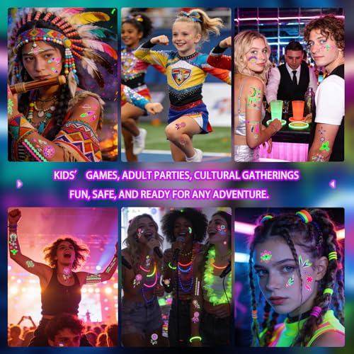 Tiebblove 360pcs Neon Temporary Tattoos Sticker 05-Tattoo Sticker UV Glow Waterproof
