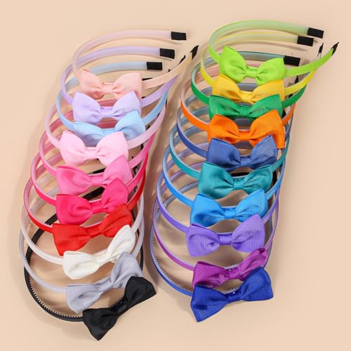 XIMA Bright Color Bow Headbands for Girls - 20 Pcs Grosgrain