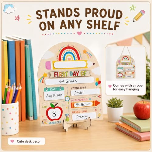First Day of School Sign - Reusable Wooden Chalkboard Photo Prop