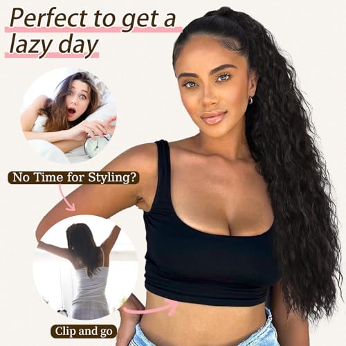 ORSUNCER Claw Long Wavy Ponytail Extension Black Brown 30" Curly Pony Tail Clip in Hair Extensions for Women fluffy Natural Looking Synthetic Hairpiece for Daily Use