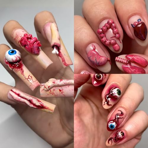 IDDFEVE Halloween Horror Nail Stickers, Embossed Eyeball Organs