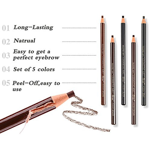 Queenland 5 Colors Eyebrow Pencil Set Peel Off Waterproof Makeup Kit