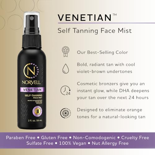 Norvell Venetian Sunless Self Tanner Mist for Face - Streak-Free, 2 fl oz