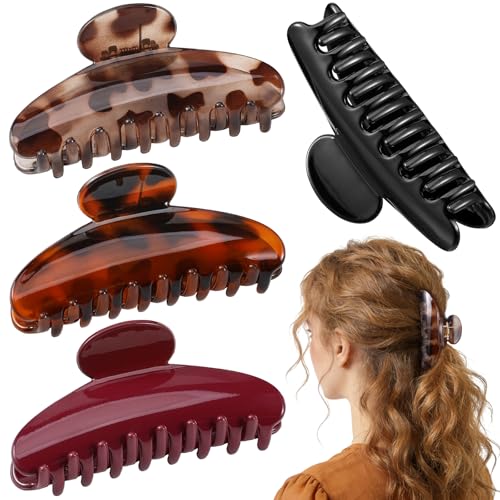 HairChrysm 4-Pack Large Acrylic Claw Clips for Thick and Fine Hair