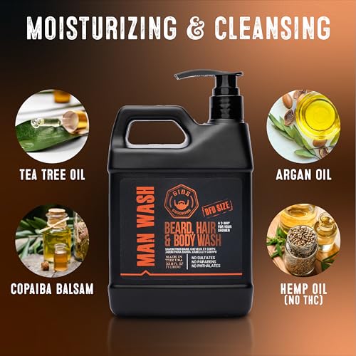 GIBS Grooming 3-in-1 Man Wash - Amber Scent, Sulfate-Free Body & Hair Cleanser
