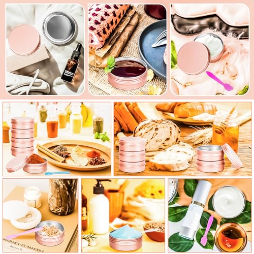 MotBach Rose Gold 16-Pack 2oz Aluminum Tin Jars with Screw Lids for Cosmetics & DIY