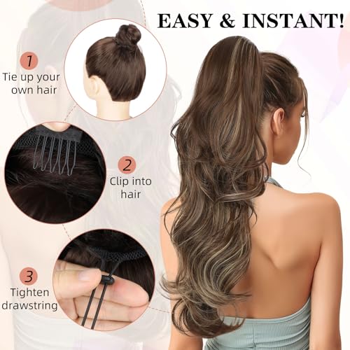 BOGSEA 26'' Black Drawstring Ponytail Extension - Wavy Synthetic Hair