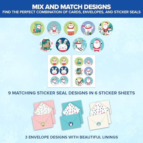 Decorably 36 Pack Kids Christmas Cards with Envelopes - 9 Fun Designs