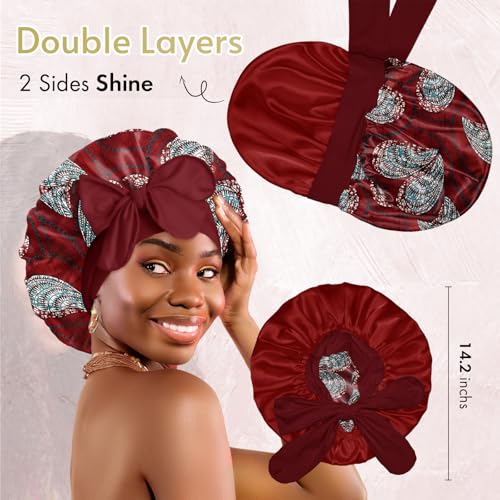 Medium Burgundy Reversible Double Layer Satin Sleep Bonnet for Curly Hair - BONNET QUEEN