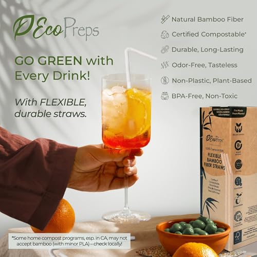 EcoPreps 120 Count Biodegradable Bamboo Fiber Drinking Straws