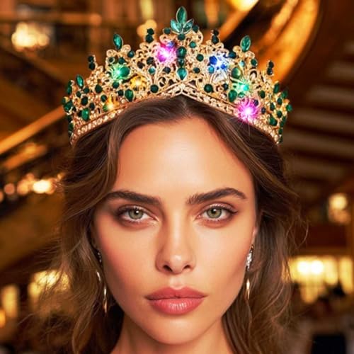 Brishow Green Rhinestone Wedding Tiara Crown - Elegant Pageant Headpiece for Women