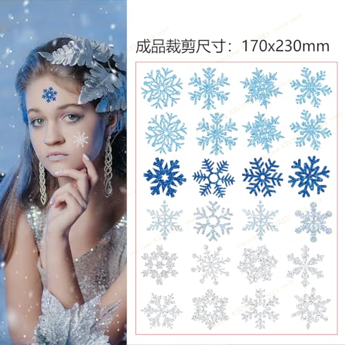 ASVNRES Glitter Snowflake Temporary Tattoos 120PCS - 5 Sheets Winter Snowflake Stickers for Face & Body, Kids & Adults, Festive Party Favors