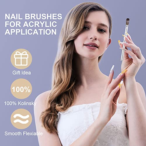 Shine Chance 12 Oval Acrylic Nail Brush with 100% Kolinsky Sable Hair – Silver Handle