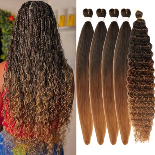Leticia 26 Inch Pre-Stretched Knotless Boho Braiding Hair Ombre 1B/30/27 Pack of 5 Black Brown