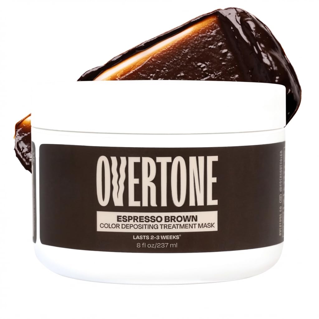 Overtone Espresso Brown Semi-Permanent Hair Color Conditioner - Nourishing Color Depositing Mask with Shea Butter & Coconut Oil | 8 oz, Vegan & Cruelty-Free