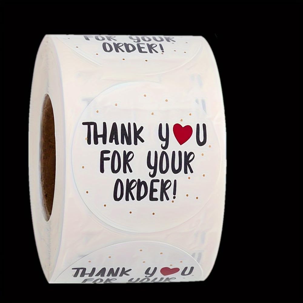1 Inch (2.5cm) Round Matte Thank You Stickers, 500 Per Roll, Disposable Paper Labels for Orders, Gifts, Small Business Packaging, Easy to Peel and Stick