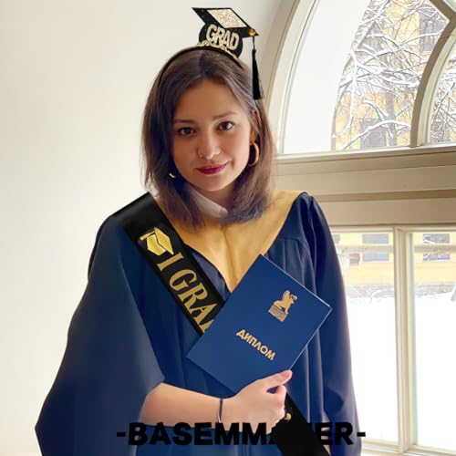 Graduation Headband and Black Satin Sash Set for Commencement Ceremony