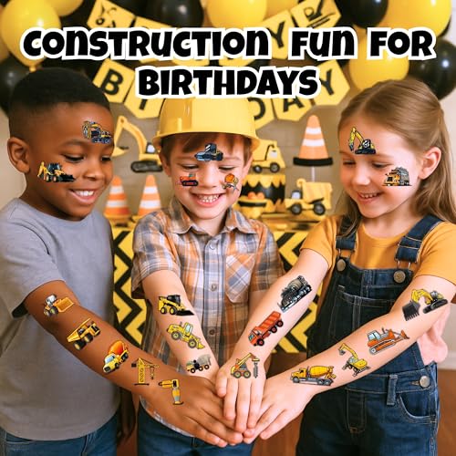 Pre-Cut Construction Temporary Tattoos for Kids - 60 Pack
