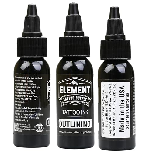 Element Tattoo Supply Nighthawk Black Tattoo Ink 1oz | Professional Ultra Dark High Pigment Lining Packing Shading Bold Lines Deep Healed Results Made in USA
