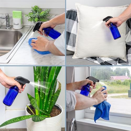 Cornucopia Brands 8oz Cobalt Blue Glass Spray Bottles with Heavy Duty Adjustable Sprayers - Refillable