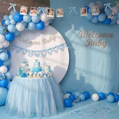 Blue Bow Baby Shower Decoration Kit with DIY Clothesline & Bows