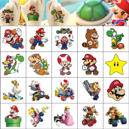 20pcs Mario Temporary Tattoos for Kids - Fun Party Favors