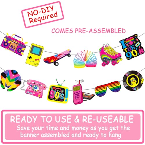 90s Theme Party Banners Set - Retro Birthday Decorations