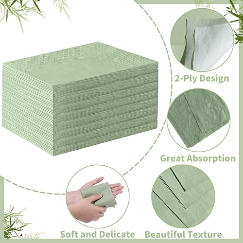 60 Disposable Sage Green Napkins for Parties & Events