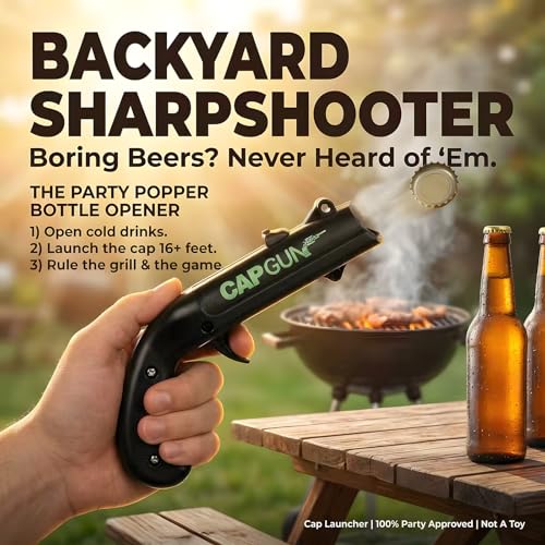 Black Cap Gun Bottle Opener - Fun Novelty Gadget for Parties