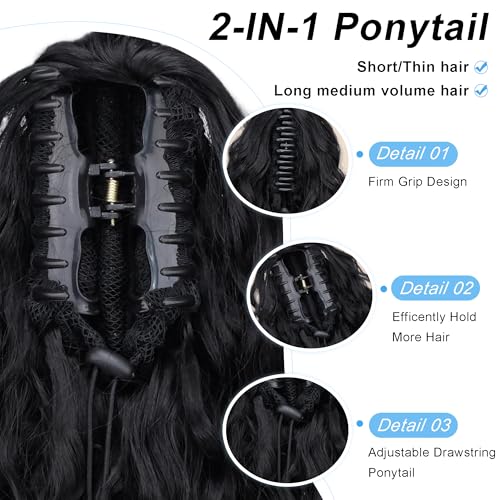 TYQ 24" Natural Black Curly Claw Clip Ponytail Extension