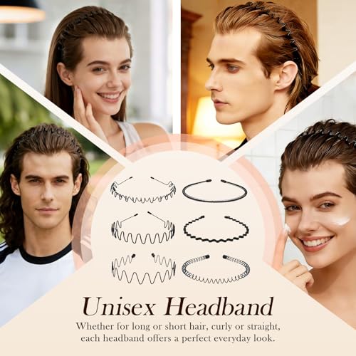 Metal Hair Bands for Men - Adjustable Non-Slip Headbands, 3-Pack