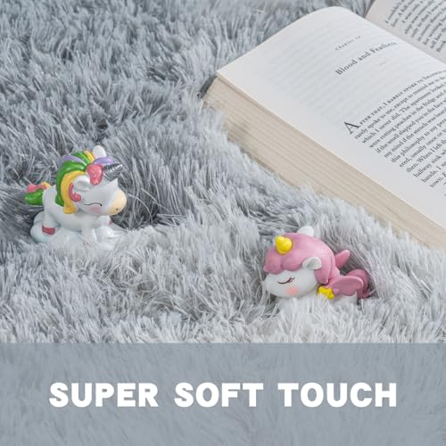 Fluffy Light Grey Area Rug 2x3 - Soft Shaggy Bedroom Carpet