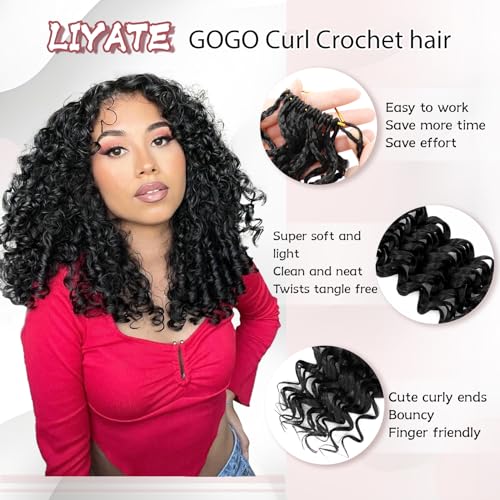 LIYATE 8 Inch Gogo Curl Crochet Hair - 7 Packs, 1B Pre-Twisted Beach Wave Braids