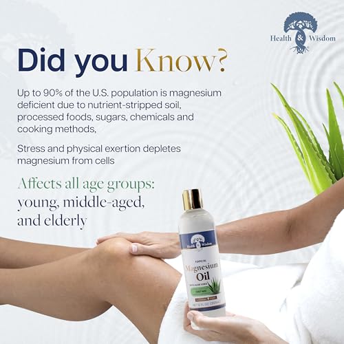 Health & Wisdom Magnesium Oil with Aloe Vera - 4 Fl oz, Topical Muscle & Skin Relief