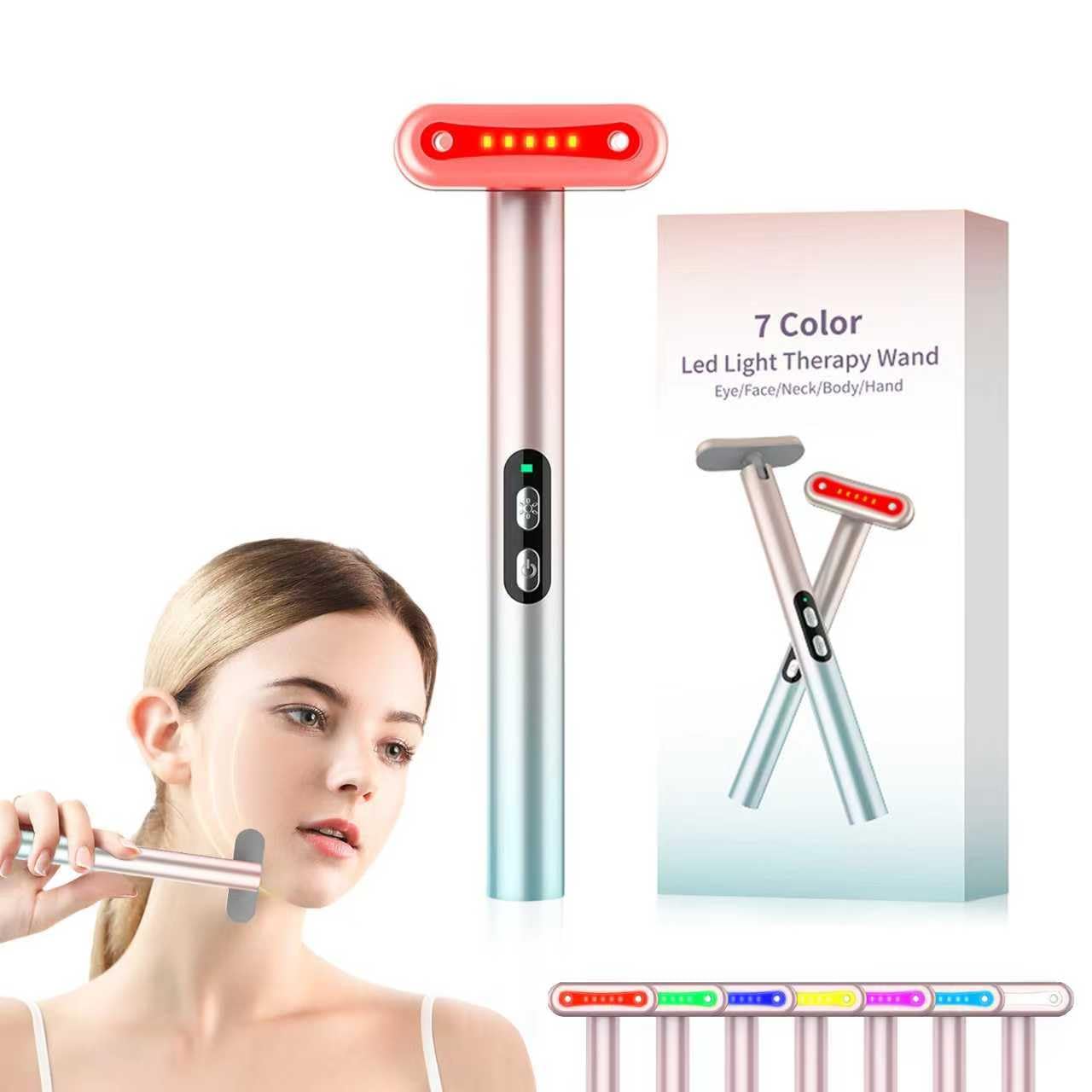 Red-Light-Therapy，Face Massager for Skin Care，Led Facial Light Therapy 7 Colors Eye Beauty Wand