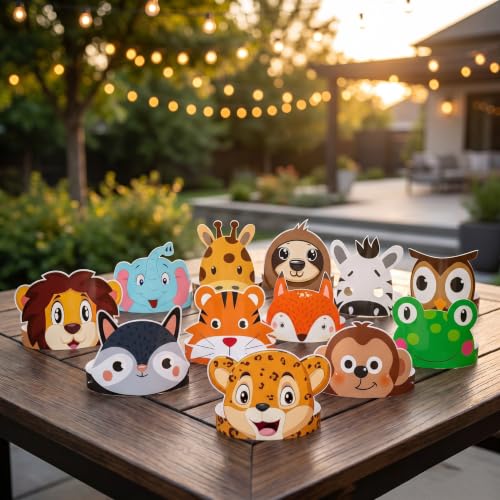 12 Jungle Safari Birthday Paper Crowns for Kids Party